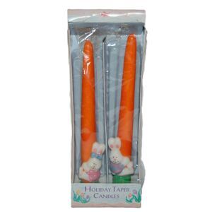 VINTAGE SET OF 2 RUSS ORANGE EASTER HOLIDAY TAPER CANDLES BUNNY RABBITS CARROTS